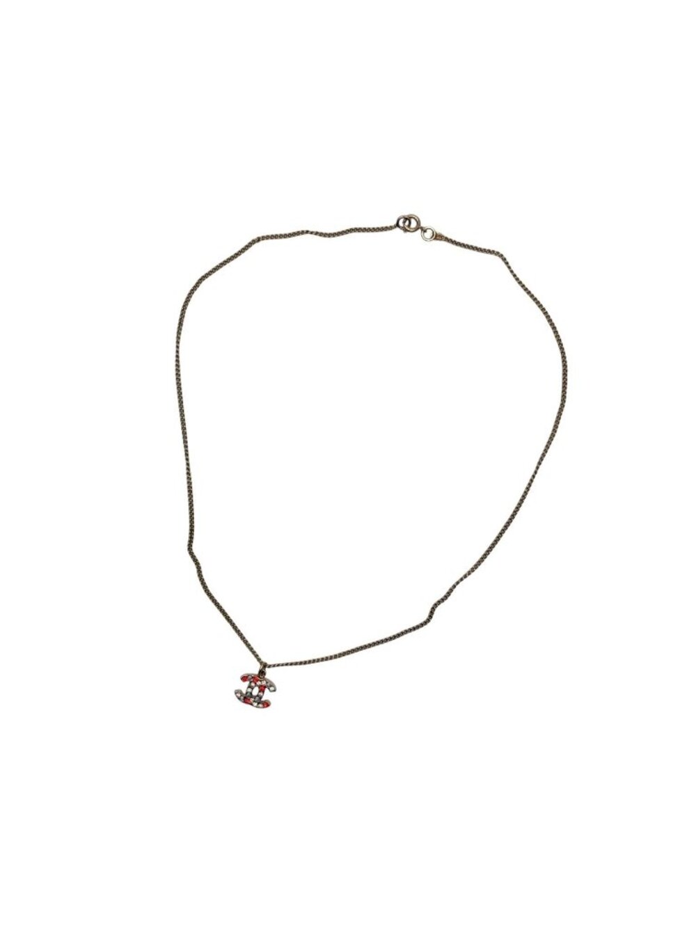 Chanel CC Logo Necklace 04 46 Metal Rhinestone Clear Gold